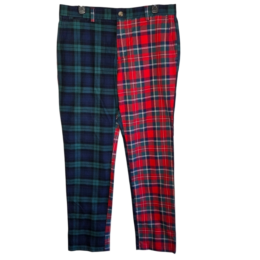 NWT Vineyard Vines Red Green Navy Split Party Plaid Pants Size 34x32 Preppy Golf